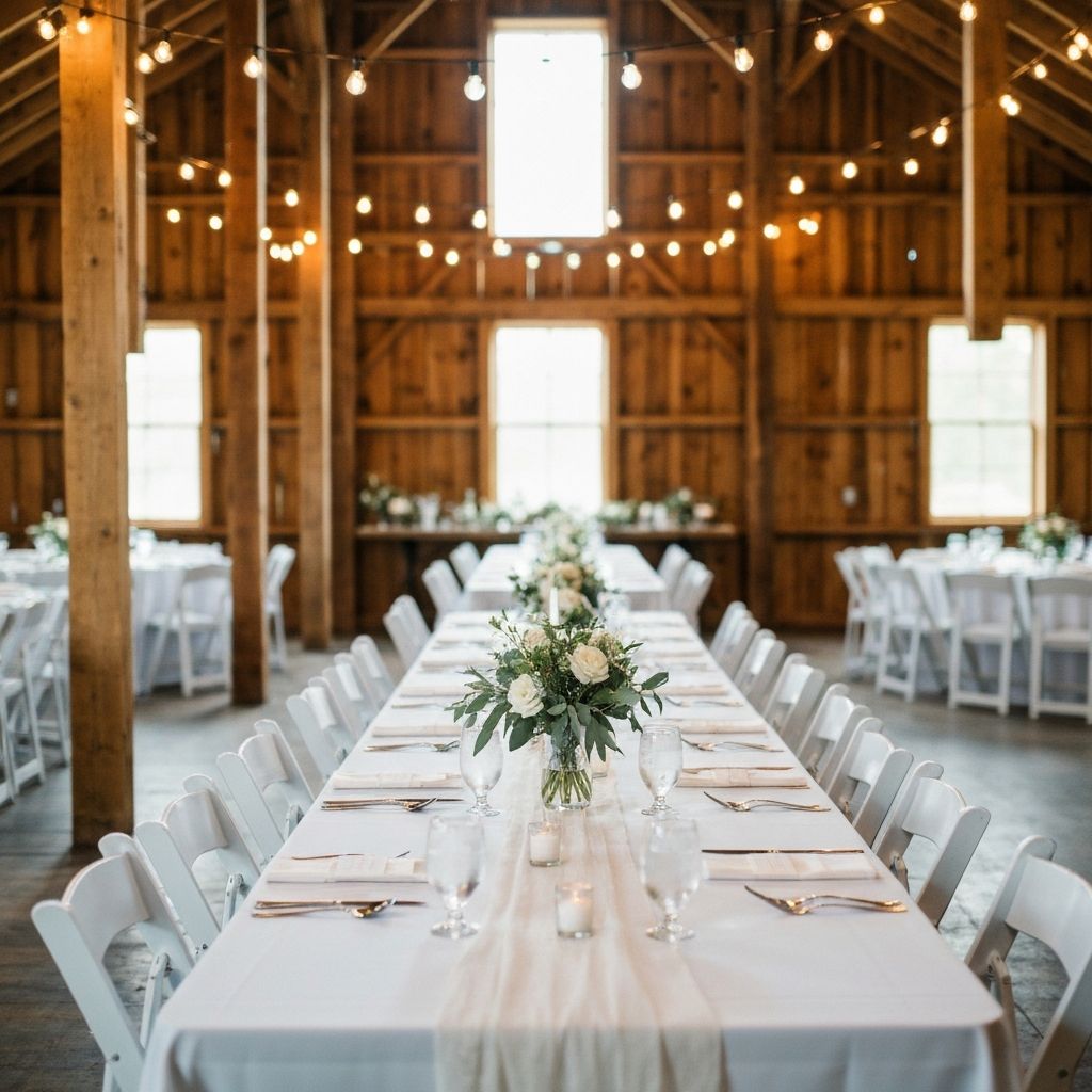 Rustic barn wedding venue with Edison bulb lights